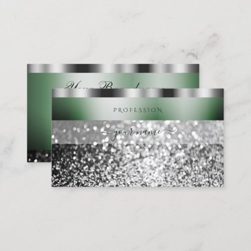 Elegant Green Silver Sparkling Glitter Shimmery Business Card