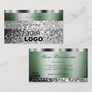 Elegant Green Silver Sparkling Glitter with Logo Business Card