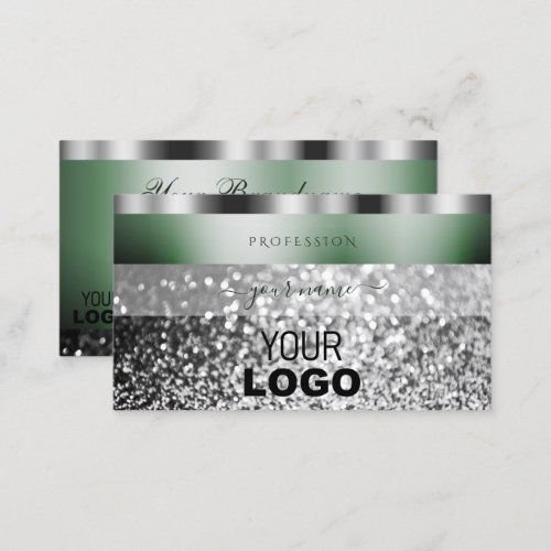 Elegant Green Silver Sparkling Glitter with Logo Business Card