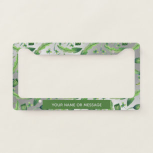 Elegant Green Silver Watercolor Floral License Plate Frame