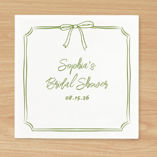 Elegant Green Simple Classic Bow Bridal Shower Napkins