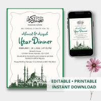 Elegant Green Sketch Mosque Iftar Dinner
