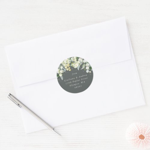Elegant Green SnowberryEucalyptus Address Classic Round Sticker