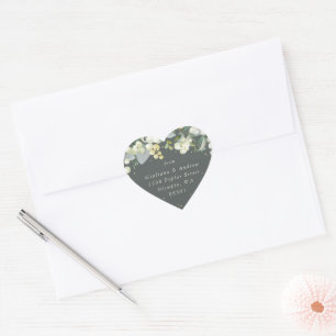Elegant Green Snowberry+Eucalyptus Address Heart Sticker