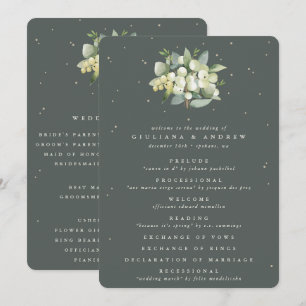 Elegant Green Snowberry+Eucalyptus Bouquet Wedding Program