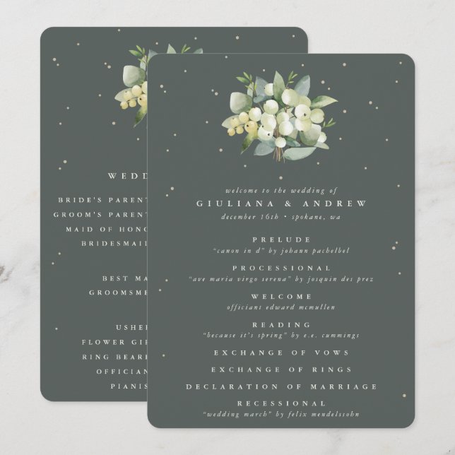Elegant Green Snowberry+Eucalyptus Bouquet Wedding Program (Front/Back)