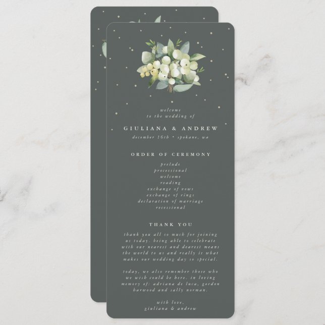 Elegant Green Snowberry+Eucalyptus Bouquet Wedding Program (Front/Back)
