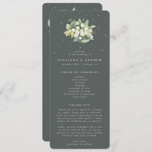 Elegant Green Snowberry+Eucalyptus Bouquet Wedding Program