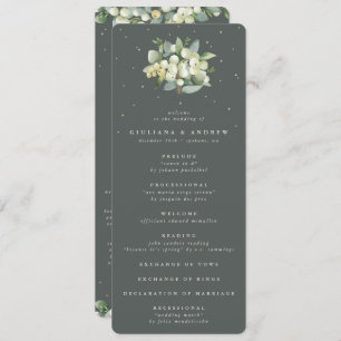 Elegant Green Snowberry+Eucalyptus Bouquet Wedding Program