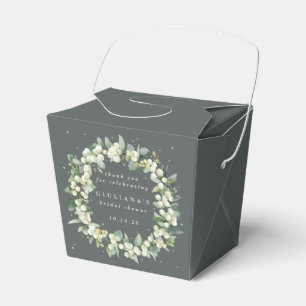 Elegant Green Snowberry+Eucalyptus Bridal Shower Favor Boxes