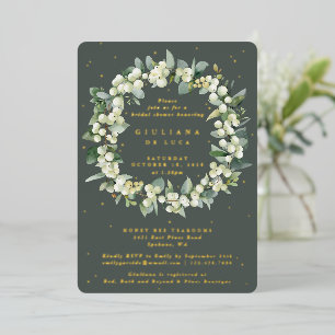 Elegant Green Snowberry+Eucalyptus Bridal Shower Foil Invitation