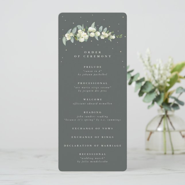 Elegant Green Snowberry+Eucalyptus Stem Wedding Program (Standing Front)