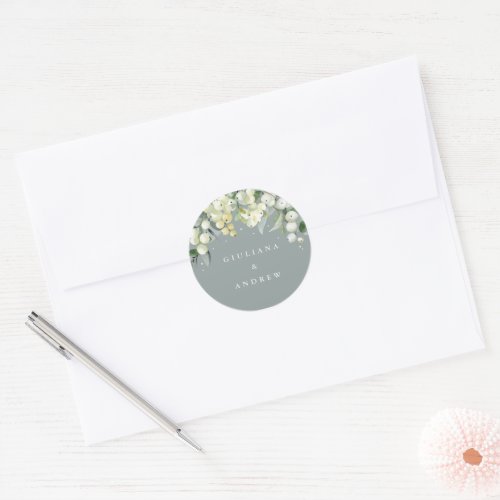 Elegant Green SnowberryEucalyptus Wedding Classic Round Sticker