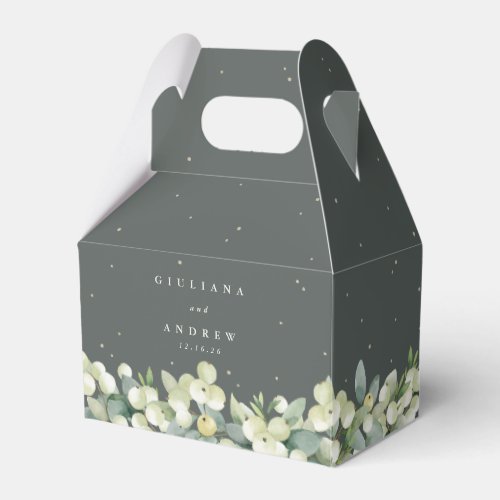 Elegant Green SnowberryEucalyptus Winter Wedding Favor Boxes