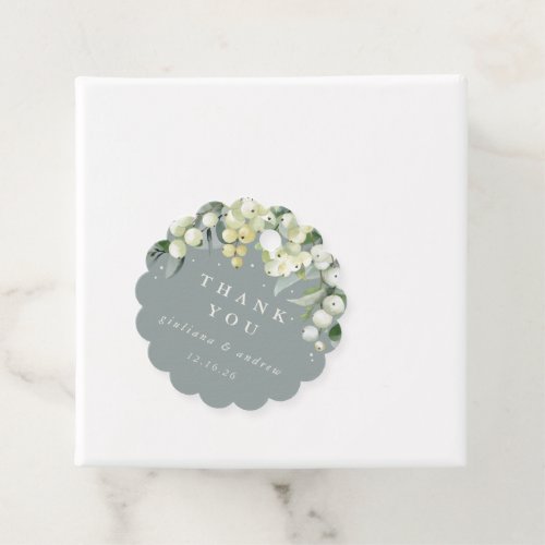 Elegant Green SnowberryEucalyptus Winter Wedding Favor Tags