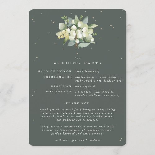 Elegant Green SnowberryEucalyptus Winter Wedding Program