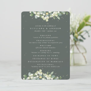 Elegant Green Snowberry+Eucalyptus Winter Wedding Program