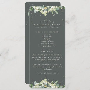 Elegant Green Snowberry+Eucalyptus Winter Wedding Program