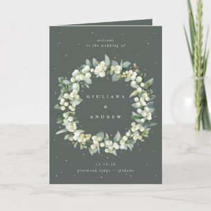 Elegant Green Snowberry+Eucalyptus Winter Wedding Program