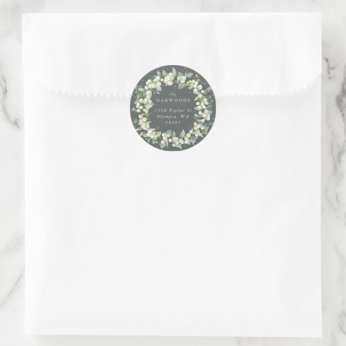 Elegant Green SnowberryEucalyptus Wreath Address Classic Round Sticker