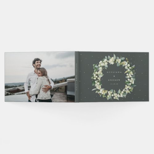 Elegant Green SnowberryEucalyptus Wreath Wedding Guest Book