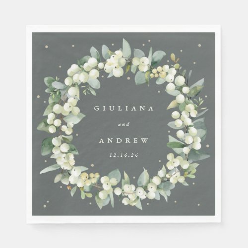 Elegant Green SnowberryEucalyptus Wreath Wedding Napkins