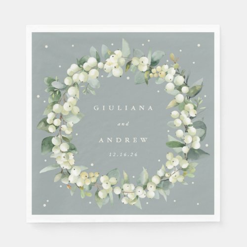 Elegant Green SnowberryEucalyptus Wreath Wedding Napkins