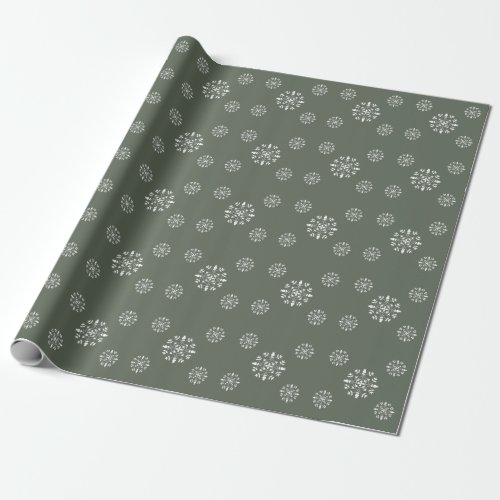 Elegant Green Snowflake Pattern Border Wrapping Paper