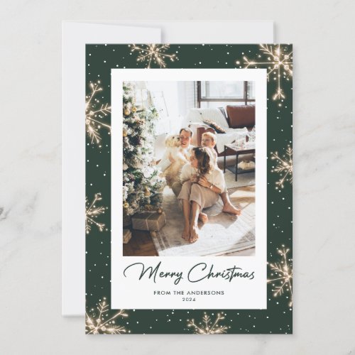 Elegant Green Snowflake Photo Merry Christmas Card