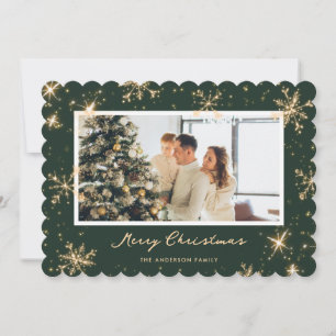 Elegant Green Snowflake Photo Merry Christmas Card