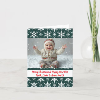 Elegant Green Snowflakes Christmas Folding Photo Holiday Card