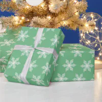 Elegant Green Snowflakes Festive Christmas Wrapping Paper