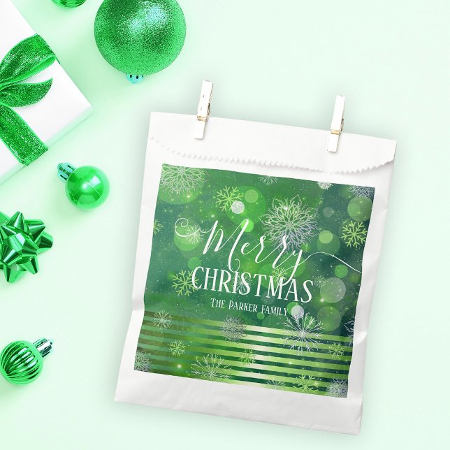 Elegant Green Snowflakes Lights Christmas  Favor Bag (Creator Uploaded)