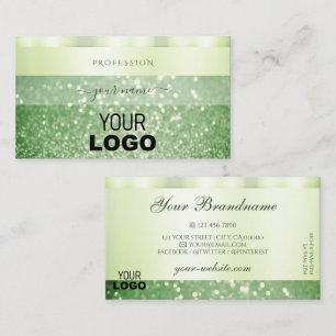 Elegant Green Sparkling Glitter with Logo Shimmery Business Card