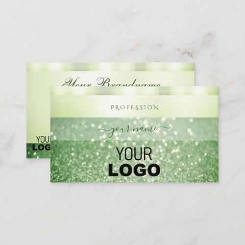 Elegant Green Sparkling Glitter with Logo Shimmery Business Card
