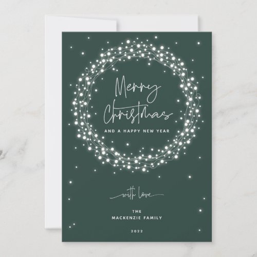 Elegant Green Sparkling Lights Christmas Holiday Card