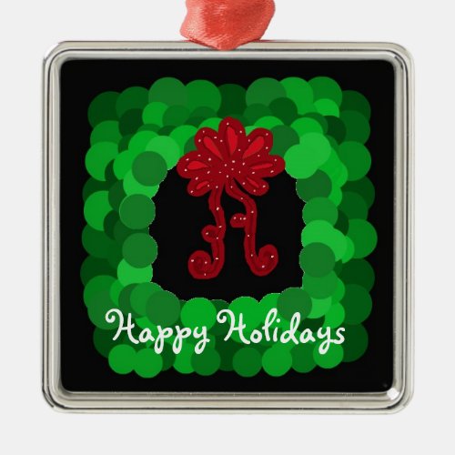 Elegant Green Square Wreath Metal Ornament