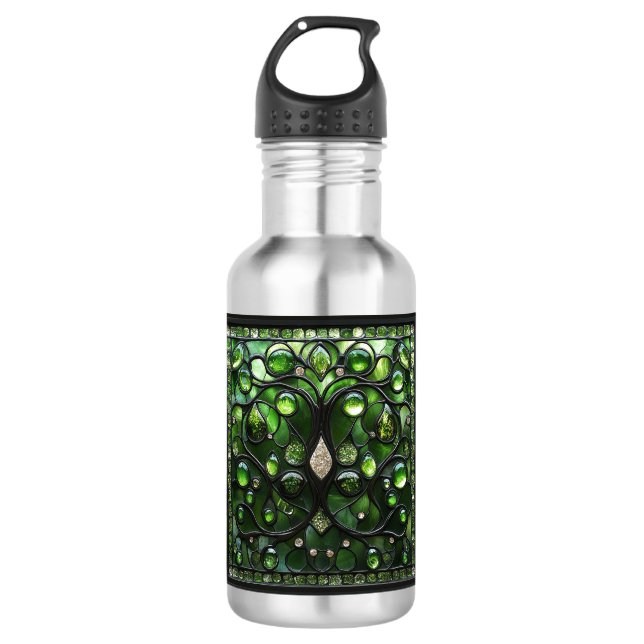 Elegant Green Stained Glass Look   Stainless Steel Water Bottle (Front)