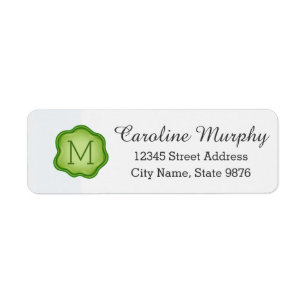 Elegant Green Stamp Monogram on Snow White Label