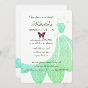 Elegant Green Starry Dress Sweet 16 Birthday Invitation