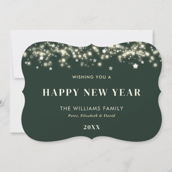 Elegant Green Starry Happy New Year Card