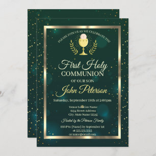 Elegant Green,Stars First Holy Communion Invitation