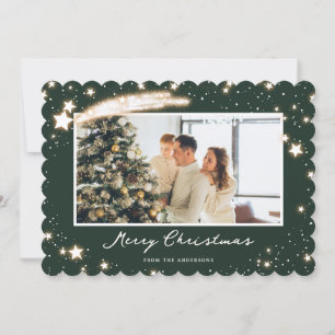 Elegant Green Stars Photo Merry Christmas Card