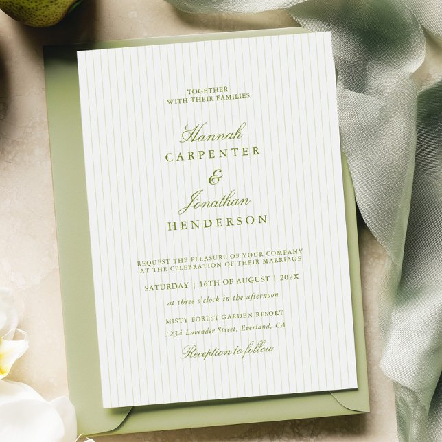 Elegant Green Stripe Wedding Invitation (Creator Uploaded)