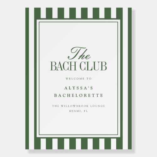 Elegant Green Striped Bachelorette Party Welcome Foam Board