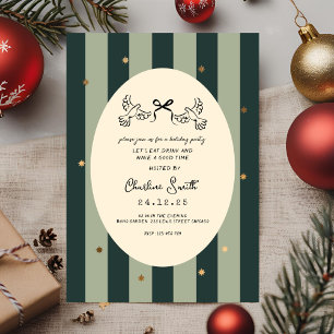Elegant Green Striped Holiday Party Invitation