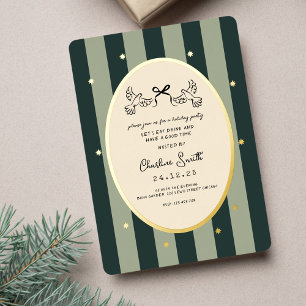 Elegant Green Striped Holiday Party Invitation Foil Invitation
