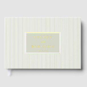 Elegant Green Striped Rectangle Foil Guest Book