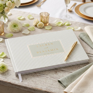Elegant Green Striped Rectangle Foil Guest Book