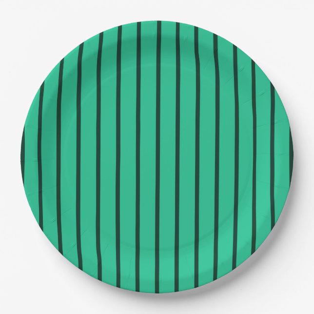 Elegant Green Striped Retro Vintage Modern  Paper Plates (Front)